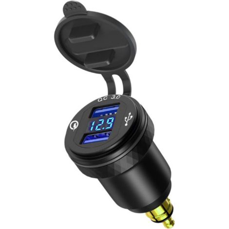 Adaptateur de charge rapide double USB Hella- pour motos avec connecteur DIN en aluminium