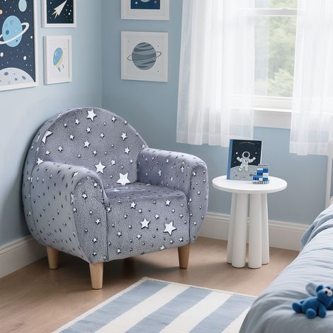 Fauteuil enfants canapé pour enfants hosphorescent avec motif étoilé, tissu velours, pour garçons et filles, gris (1/5)