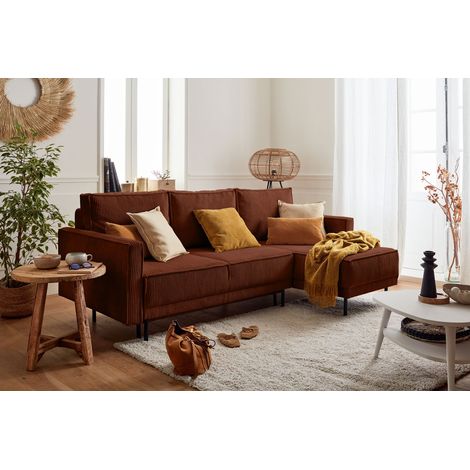 Charlie – ecksofa beidseitig montierbar – 4-sitzer – mit schlaffunktion und bettkasten – aus cord - terrakotta