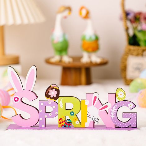 Ornement En Bois Pour Pâques - Figurine De Lapin Et Oeuf Violet - Décoration Arbre Maison Fête - Unité (1/5)