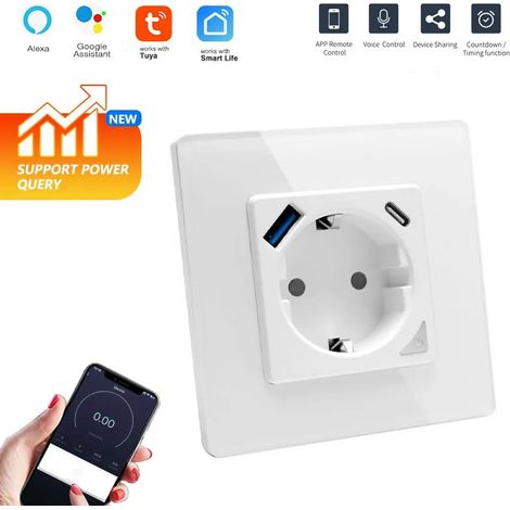 Tuya Presa a Muro Smart WiFi con Uscita USB e Type-C