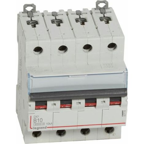 Disjoncteur DX³6000 10kA arrivée haute et départ bas à vis 4P 400V - 10A - courbe B - 4 modules - LEGRAND