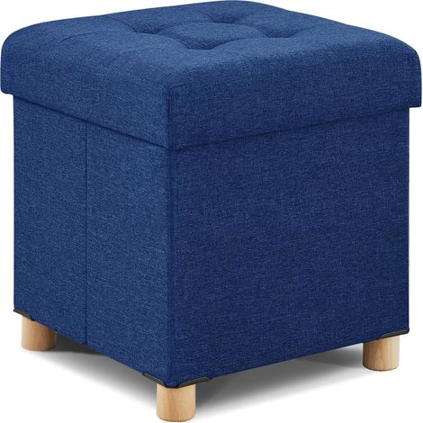 Pouf Coffre de Rangement capacité de Rangement en avec Couvercle, 38 x 38 x 40 cm, Bleu Marine (1/5)