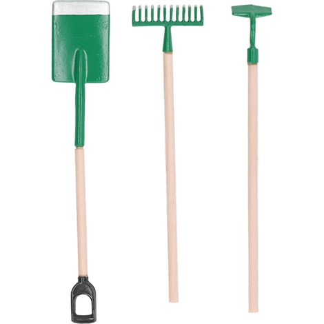 Mini outil de jardin 1:12 échelle en alliage bois râteau zen pelle miniature maison de poupée décoration verte (1/5)