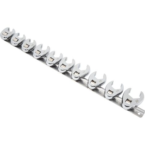 Jeu de 10 clés à œil de corbeau, tailles 10 à 22 mm, clés à douille métriques pour cliquet 3/8 po