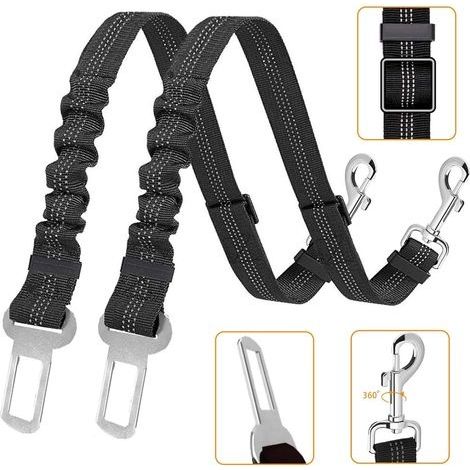 Ceinture de sécurité pour chien, ceinture de sécurité pour chien 2 pièces avec absorption des chocs élastique, ceinture de sécurité réglable, ceinture de sécurité pour chien réglable (1/5)