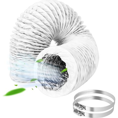 Tuyau d'évacuation d'air Ø 100 mm - 3 m - Flexible en PVC - Tuyau de climatisation - Tuyau flexible en aluminium avec 2 colliers de serrage en acier inoxydable - Pour (1/5)