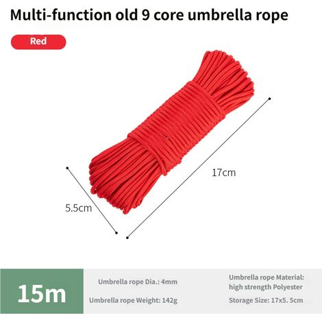 Corde paracorde en nylon 9 brins de 15 m, corde de survie d'urgence en extérieur, corde pour bâche de tente de camping, paracorde de 4 mm d'épaisseur (1/5)