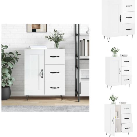 Sideboard Hochglanz-Weiß 69,5x34x90 cm Holzwerkstoff - Schreibtisch - Wohnzimmermöbel - Sideboard - Regal - Weißer Schrank (1/5)