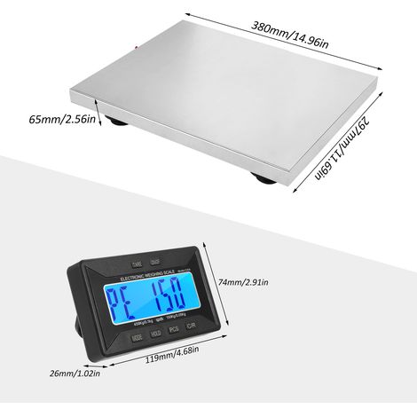 Eosnow Balance d'expédition 450 kg/992 lb, robuste, en acier inoxydable, avec affichage sans fil, tare et affranchissement numérique 3 unités, pour colis, bureau de poste et domicile (1/5)