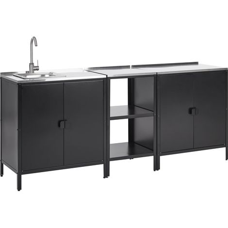 Outdoor-Küche 3er Set mit Spüle VILAMA Schwarz Metall (1/5)