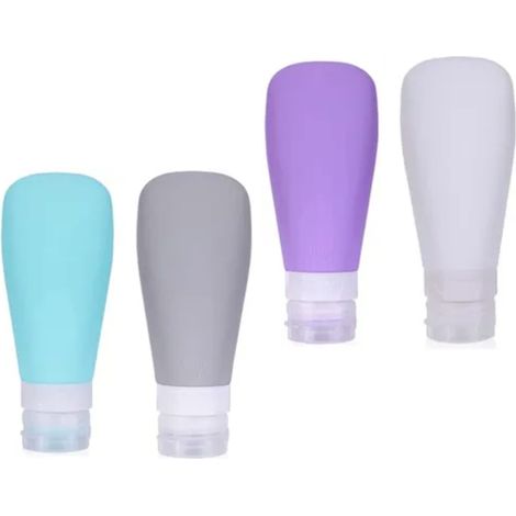 Lot de 4 flacons de voyage en silicone souples et rechargeables pour produits de toilette, tubes cosmétiques en silicone pour shampoing et lotion