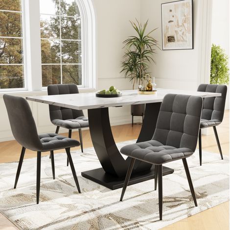Conjunto mesa comedor con 4 sillas de terciopelo OKMYHOME (1/5)