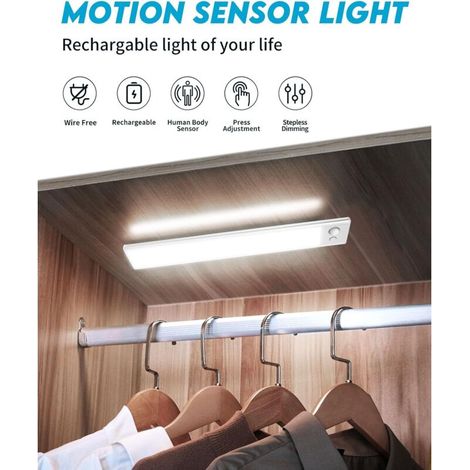 Reglette LED Rechargeable USB 23cm/1500mAh/3 Modes Eclairage, Lampe LED Cuisine sous Meuble sans Fil, Lampe Detecteur de Mouvement Interieur pour Cuisine, Escalier, Placard (2 Pièce) (1/3)