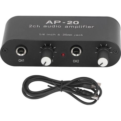 Preamplificatore audio indipendente a doppio canale, jack da 1/4 di pollice (6,35 mm), guadagno da 0 a 20 dB, amplificatore di guadagno per microstrumenti DC 5V-12V. (1/5)