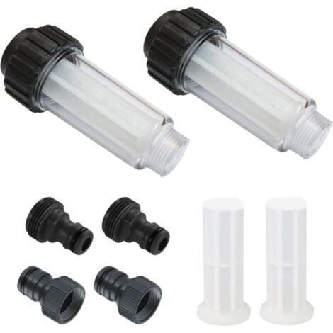 Filtre à Eau pour Tuyau D'arrosage, 2 Pièces 3/4 Pouces Préfiltre à Eau Set de Filtre à Eau Avec 4 éléments Filtrants & 2 Adaptateurs Rapides pour Nettoyeur Haute Pression, Pompe de Jardin (1/5)