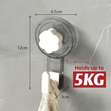 Paquete de 4 ganchos para toallas de baño, ganchos reutilizables con ventosa súper resistente para baño, cocina, camping, coche (gris + blanco) (1/5)