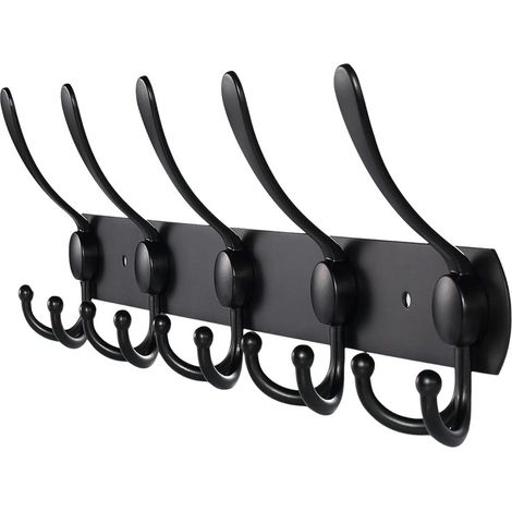 Appendiabiti da parete in acciaio inox, ganci appendiabiti per asciugamani e accappatoi (nero opaco, 15 ganci, 1 pz)