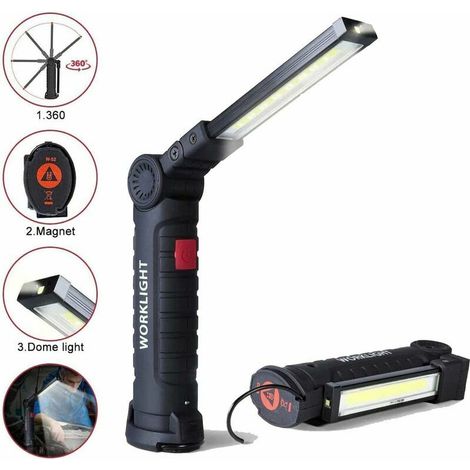 XVX – Wiederaufladbare LED-Arbeitsleuchte mit 800 Lumen – 5 Leuchtmodi – Magnetfuß für Metalloberflächen – Für Baustellen und Camping (1/5)