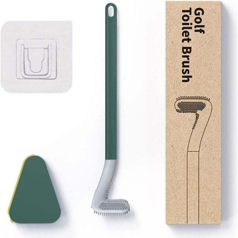 Brosse WC Silicone Manche Long avec Base Automatique Anti-Fuite Ensemble Toilette Vert (1/4)