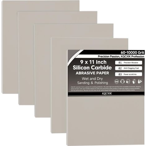 Lot de 6 feuilles de papier abrasif grain 10 000 - 22,9 x 27,9 cm - Dos flexible importé - Abrasif en carbure de silicium noir - Pour le travail du bois, l'automobile (1/5)