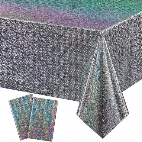 2er Set Folien-Tischdecke 137x274cm Silber, rechteckig, wasserdicht