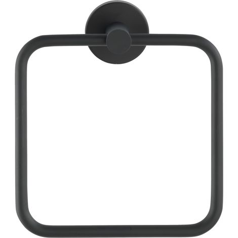Wenko – Porte-serviettes mural inox noir mat 16x18 cm – Anneau design pour salle de bain – Fixation murale avec vis et chevilles incluses (1/6)