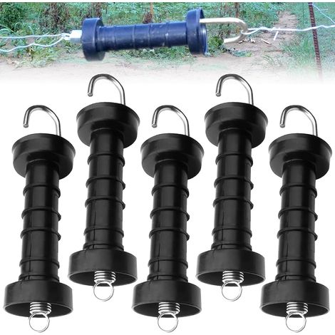Lot de 5 poignées de portail de clôture électrique, poignées de porte isolées, poignée de porte à ressort pour clôture, facile à prendre en main (noir (1/5)