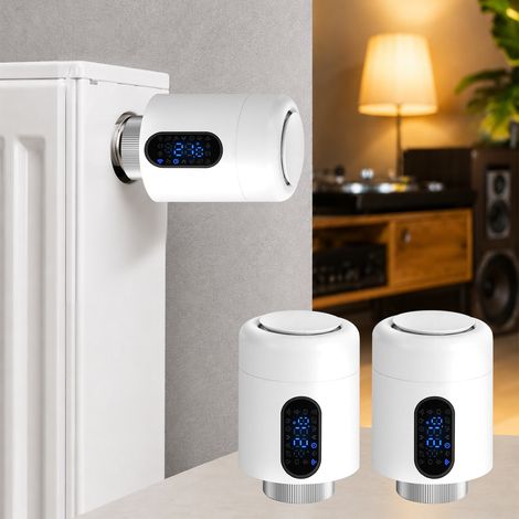 Randaco Smartes Heizkörperthermostat WiFi, App-Steuerung, Smart Life/Tuya, 7 Ventiladapter je Thermostat, Weiß, 2er-Set (1/5)