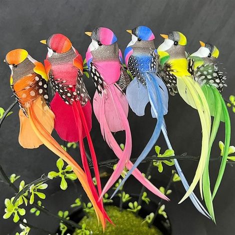 Set mit 6 Deko-Vögeln 13 3 3 7 cm Künstlerische Vogelclips Mini-Deko-Vögel Künstliche Vögel mit Federn Geeignet für Gärten Frühlingsdekorationen (1/5)