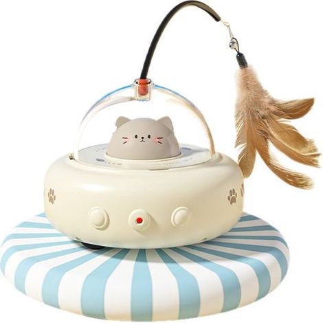 Giocattolo automatico per gatti con piuma e laser, giocattolo interattivo per gatti, design 2 in 1, ricaricabile, rilevamento ostacoli, rotazione a 360°, vari (1/5)