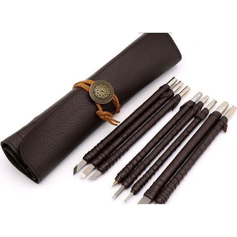 Bois Ciseaux Couteau 2mm-8mm Tungstène Carbure Plat Pointe Sculpture Menuiserie Main Outil 150mm Longueur avec Cuir Tissu Poignée ensemble de 10 pièces (1/5)