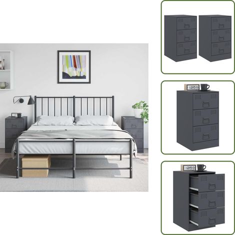 Tables de chevet 2 pcs anthracite 34,5x39x62 cm acier - Table De Chevet - Meuble De Chambre - Meuble De Salon - Tiroir - Acier (1/5)
