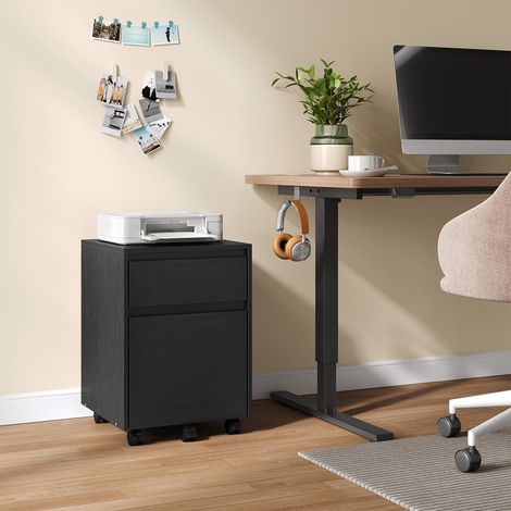 WOLTU Rollcontainer mobiler Aktenschrank mit 2 Schubladen, abschließbarer Büroschrank, Unterschrank auf Rollen, für Büro Homeoffice, 40x56x40 cm, Schwarz