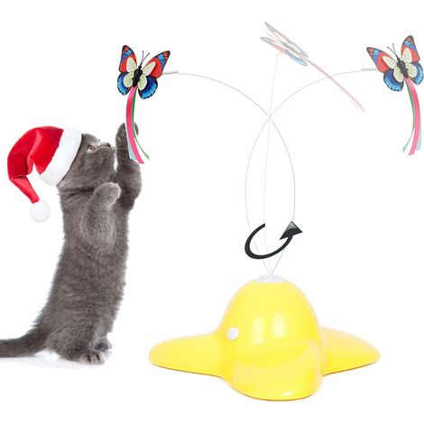 Jouet Interactif D'Intérieur pour Chat avec Papillon Rotatif à 360° (Jaune)