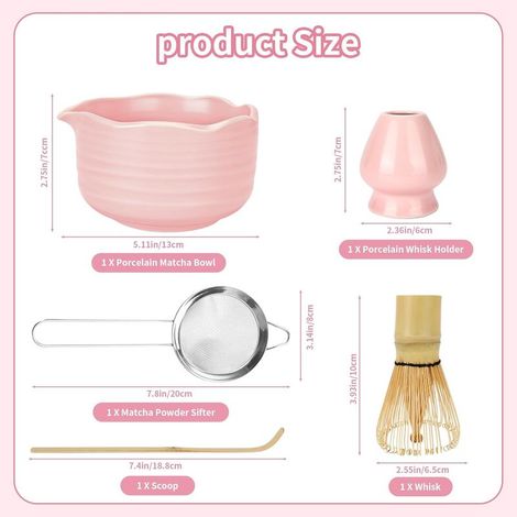 7-teiliges rosa Matcha-Set – Schale mit Gewinde + Besteck (1/4)