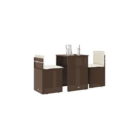 Ensemble de bistro 3 pcs avec coussins marron résine tressée (1/5)