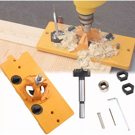 Kit Gabarit de Perçage pour Charnière Invisible 35mm Réglable ABS Inox, Gabarit de Fraisage pour Menuiserie Bois (1/5)