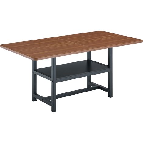 Mesa de comedor rectangular industrial 160x90x76 cm color nogal con estante y patas de metal (1/5)