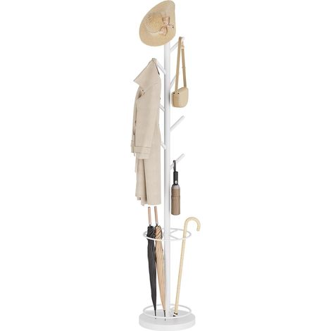Porte-Manteau en Forme d’Arbre avec Porte-Parapluies, Portant Indépendant 179 cm, Support à Plusieurs Niveaux pour Chapeaux, Sacs, pour Entrée, Chambre, Bureau, Salon, Blanc XYM03WW (1/5)