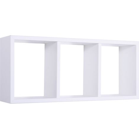 Mensola Rettangolare 3 Scomparti da Parete 70x30x15.5 cm in Fibra di Legno Tristano Bianco (1/5)
