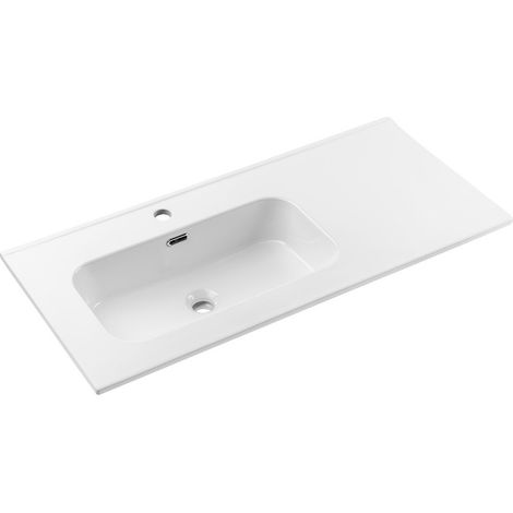 Vasque à encastrer ESSEN 100 cm en céramique blanche brillante décentrée gauche