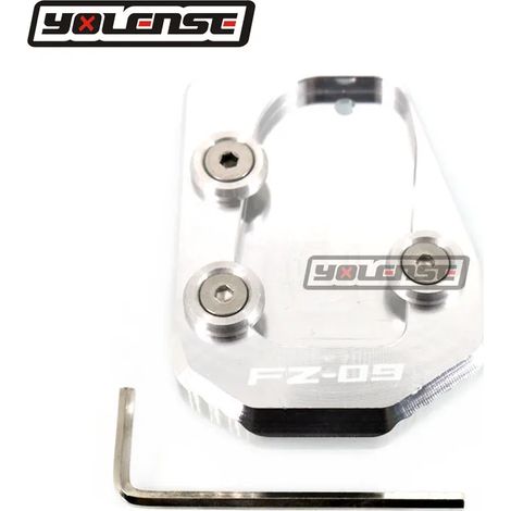 (LOGO FZ09 Argent) Compatible avec YAMAHA MT-09 XSR900 TRACER 900 SPORT FZ-09 13-16 Moto. Extension de béquille latérale. Support pour une puissance maximale accrue. (1/4)