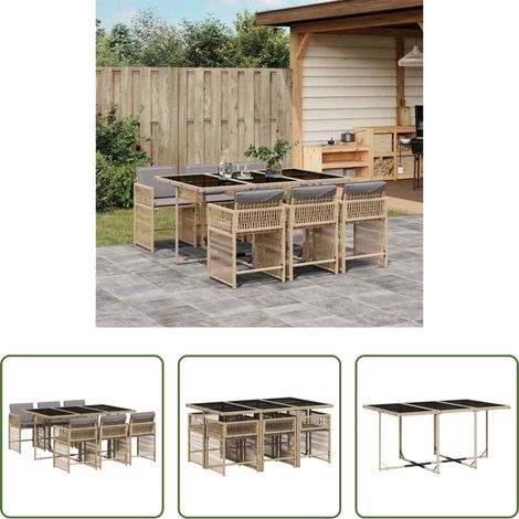 vidaXL Gartenstuhl - 7-tlg. Garten-Essgruppe mit Kissen Beigemischung Poly Rattan (1/5)