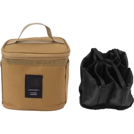 Sac à transport pour pots d'épices, compartiment intérieur amovible en toile Oxford, sac à condiments portable pour barbecue, pique-nique, camping, kaki (1/5)