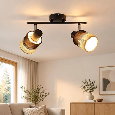 GBLY LED Plafón – dos cabezas de lámpara rotación de 350° casquillo E14 negro estilo retro lámpara de pasillo potencia máxima 25 W apto para pasillos salones dormitorios y cocinas bombilla no incluida (1/5)