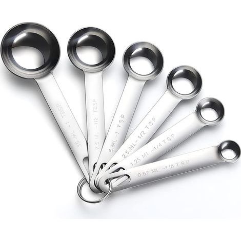 Cucharas medidoras, juego de 6 cucharas medidoras de acero inoxidable pulido espejo: 1/8 cdta., 1/4 cdta., 1/2 cdta., 1 cdta., 1/2 cucharada y 1 cucharada. (1/5)