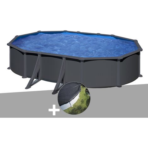 Kit piscine acier gris anthracite Gré Juni ovale 5,27 x 3,27 x 1,32 m + Bâche d'hivernage