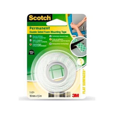 Cinta adhesiva Scotch 331915b12 doble cara permanente 19 mm x 1,5 m