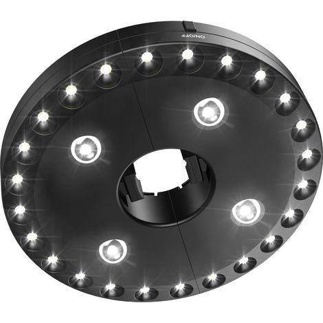 Lampe Pour Parasol De Terrasse - 28 Led - 3 Niveaux De Luminosité - Fixation Par Pince Réglable - Compatible Avec Tiges De 22 À 46 Mm - Fonctionne Sur 4 Piles AA (1/5)